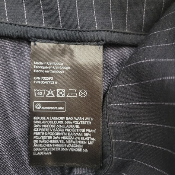 H&M High Waisted Pull-On Zip Ankle Navy White Pin Stripe Skinny Pants Sz 4 - Picture 2 of 8